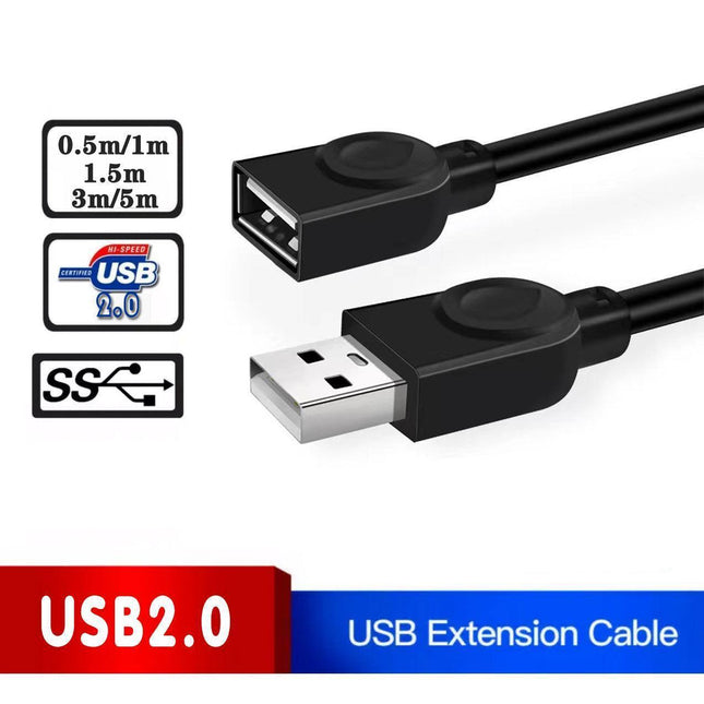 Usb Extension Data Cable 2.0 A Male To A Female Long Cord For Macbook & Computer - 5 m.