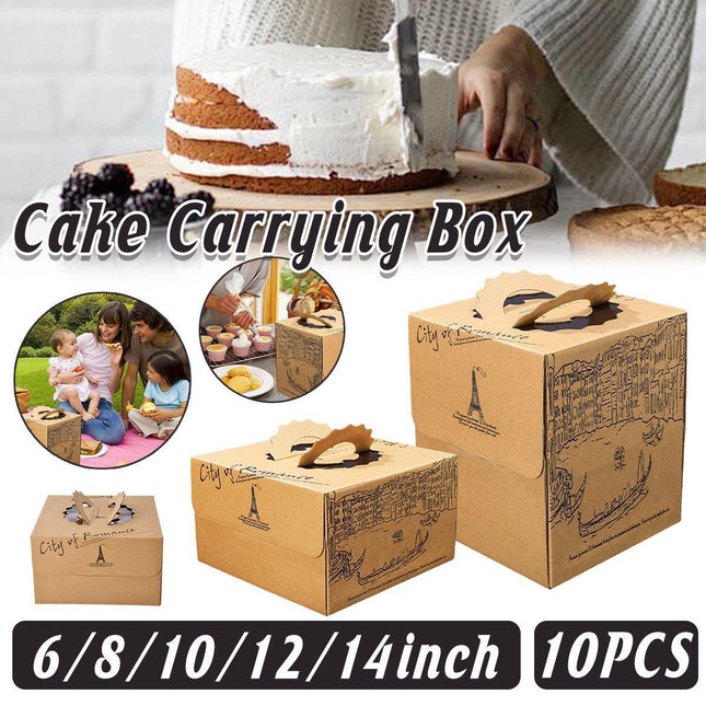 10pcs Elegant European Style Kraft Paper Cake Boxes Dessert Packaging Containers - Double Height - 8inch.