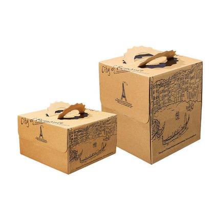 10pcs Elegant European Style Kraft Paper Cake Boxes Dessert Packaging Containers - Double Height - 8inch.