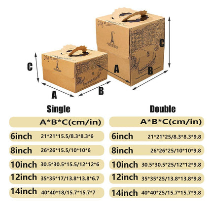 10pcs Elegant European Style Kraft Paper Cake Boxes Dessert Packaging Containers - Double Height - 8inch.