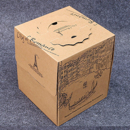 10pcs Elegant European Style Kraft Paper Cake Boxes Dessert Packaging Containers - Double Height - 8inch.
