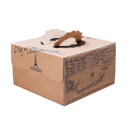 10pcs Elegant European Style Kraft Paper Cake Boxes Dessert Packaging Containers - Double Height - 8inch.