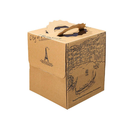 10pcs Elegant European Style Kraft Paper Cake Boxes Dessert Packaging Containers - Double Height - 8inch.