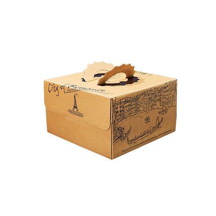 10pcs Elegant European Style Kraft Paper Cake Boxes Dessert Packaging Containers - Double Height - 8inch.