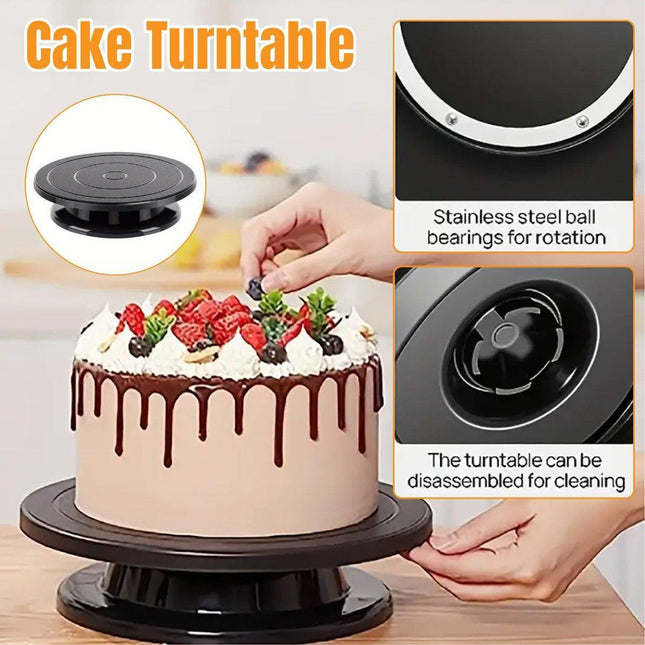 Rotating Cake Turntable Stand Black Plastic Cake Decorating Tools for Baking.