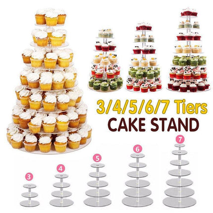 Acrylic Cupcake Tower 3 4 5 6 7 Tier Clear Cake Stand for Wedding Party - 4 Tiers.