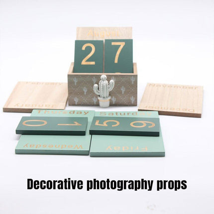 Rustic Wooden Perpetual Desk Calendar DIY Block Calendar Office Desktop Decor - Pineapple.