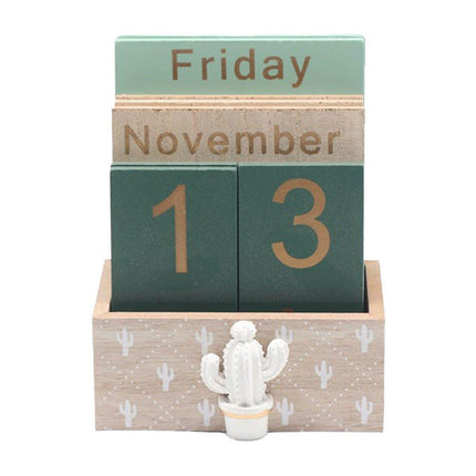 Rustic Wooden Perpetual Desk Calendar DIY Block Calendar Office Desktop Decor - Pineapple.