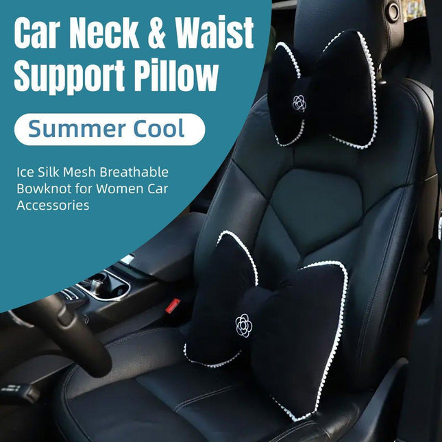 Black Bowknot Neck Pillow Plush Bow Tie Soft Plush Car Headrest Waist Support - Waist.