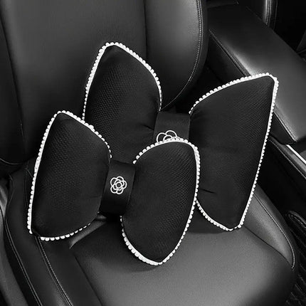 Black Bowknot Neck Pillow Plush Bow Tie Soft Plush Car Headrest Waist Support - Waist.