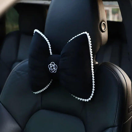 Black Bowknot Neck Pillow Plush Bow Tie Soft Plush Car Headrest Waist Support - Waist.