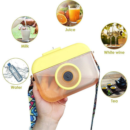 Plastic Camera Straw Mug Backpack Leak Proof Outdoor Travel Mug Hiking Camping.