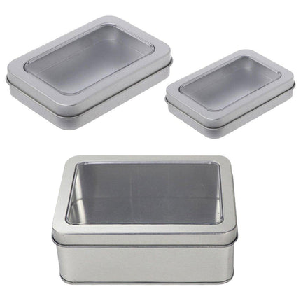 10pcs Metal Iron Box with Open Window Storage Rectangle Packaging Containers - 12.5x9x5cm.