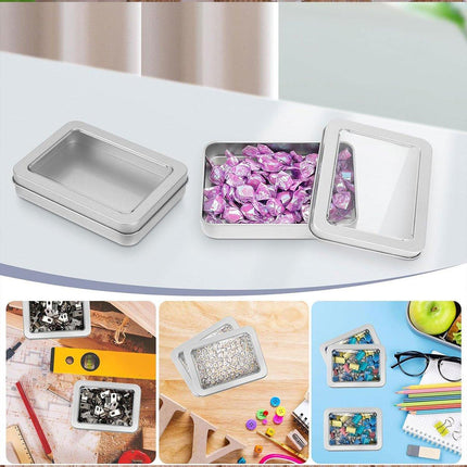 10pcs Metal Iron Box with Open Window Storage Rectangle Packaging Containers - 12.5x9x5cm.
