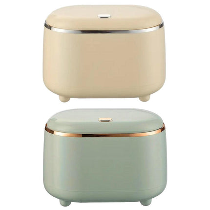 Small Desktop Trash Can Oval Pop Up Lid Rubbish Bin Waste Organizer Container - Beige.
