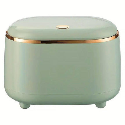 Small Desktop Trash Can Oval Pop Up Lid Rubbish Bin Waste Organizer Container - Beige.
