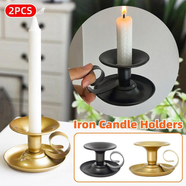 2pcs European Iron Candle Holders for Candlelight Dinner Decorative Lighting - Gold.