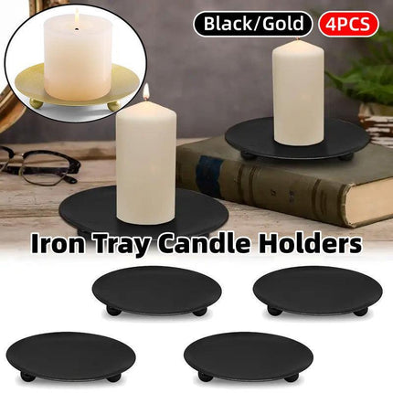 4pcs Iron Plate Candle Holder Aroma Base Tray for Decorative Candle Stand Set - Black.