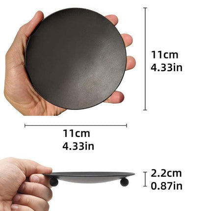 4pcs Iron Plate Candle Holder Aroma Base Tray for Decorative Candle Stand Set - Black.