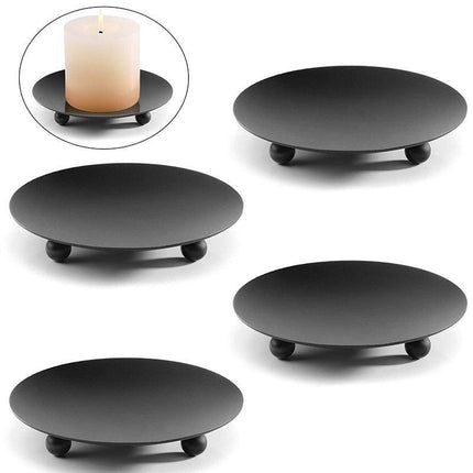 4pcs Iron Plate Candle Holder Aroma Base Tray for Decorative Candle Stand Set - Black.
