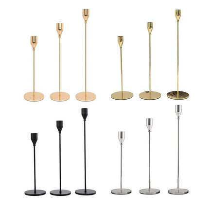 Set of 3 Decorative Candlestick Holder Candle Stand for Wedding / Dinner / Party - French Gold.