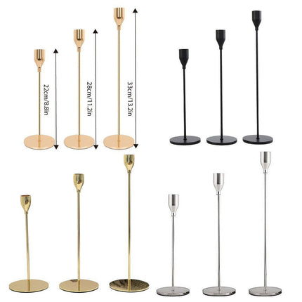 Set of 3 Decorative Candlestick Holder Candle Stand for Wedding / Dinner / Party - French Gold.
