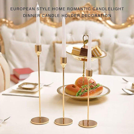 Set of 3 Decorative Candlestick Holder Candle Stand for Wedding / Dinner / Party - French Gold.