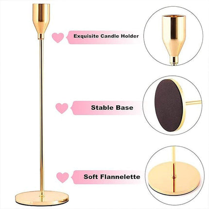 Set of 3 Decorative Candlestick Holder Candle Stand for Wedding / Dinner / Party - French Gold.