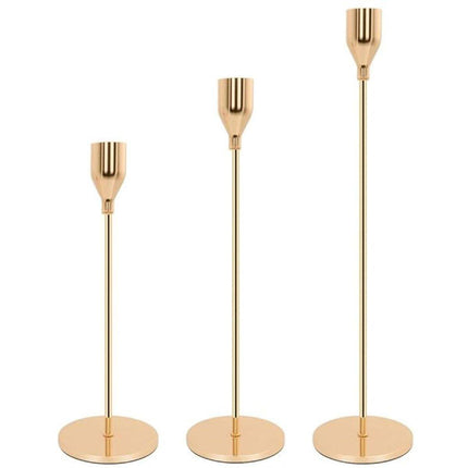 Set of 3 Decorative Candlestick Holder Candle Stand for Wedding / Dinner / Party - French Gold.