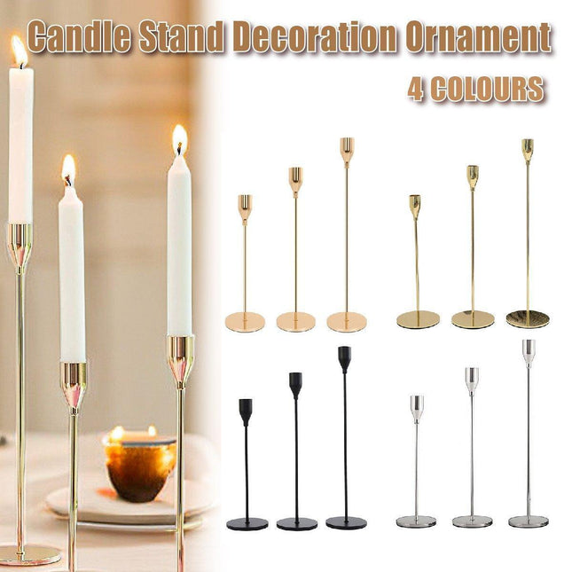 Set of 3 Decorative Candlestick Holder Candle Stand for Wedding / Dinner / Party - Gold.