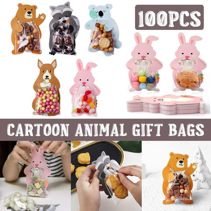 100pcs Cute 3D Cartoon Animal Candy Bags for Party Favors Birthday Gift Wrapping - Gray Fox.