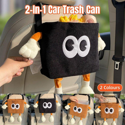 2in1 Car Wastebasket and Tissue Box Multifunctional Car Storage Bucket Organizer - Brown.