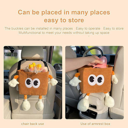 2in1 Car Wastebasket and Tissue Box Multifunctional Car Storage Bucket Organizer - Brown.