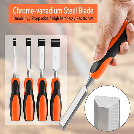 4PCS Woodworking Chisel Set Manual Carving Tools for Wood Craft DIY Projects.