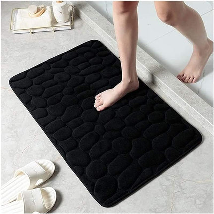 40x60cm Non-Slip Memory Foam Bath Mat Super Absorbent Floor Rug for Bathroom Use - Black.