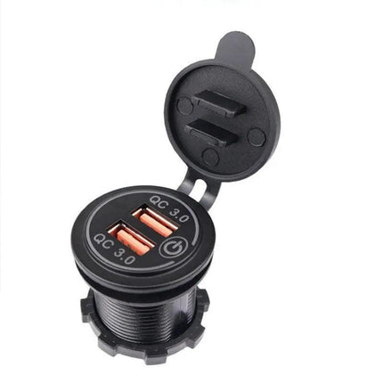 1× Dual USB Car Charger QC 3.0 Quick Charge 12V-24V Power Outlet - Blue.