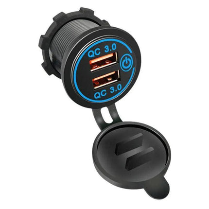 1× Dual USB Car Charger QC 3.0 Quick Charge 12V-24V Power Outlet - Blue.