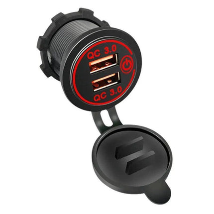 1× Dual USB Car Charger QC 3.0 Quick Charge 12V-24V Power Outlet - Blue.