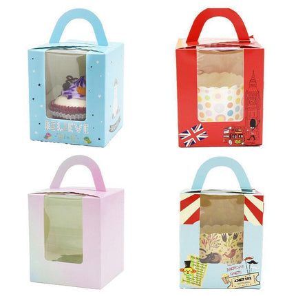 50x Assorted Color Muffin Cake Boxes with Clear Window & Handle High Quality - England style-50PCS.