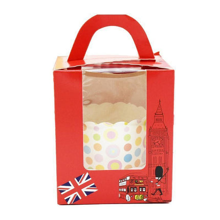 50x Assorted Color Muffin Cake Boxes with Clear Window & Handle High Quality - England style-50PCS.
