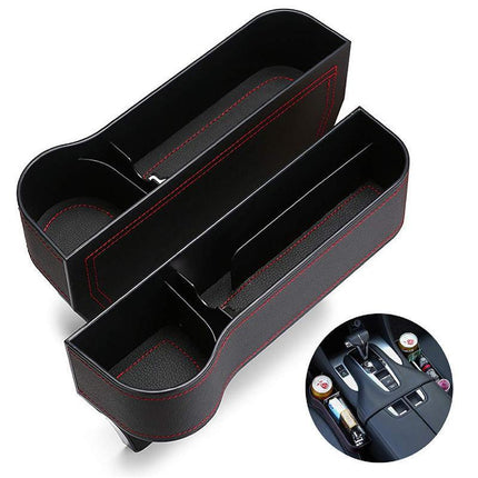 PU Leather Seat Side Gap Storage Box with Phone and Bottle Holder for Car Interior - Yellow.