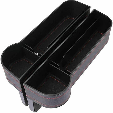 PU Leather Seat Side Gap Storage Box with Phone and Bottle Holder for Car Interior - Yellow.