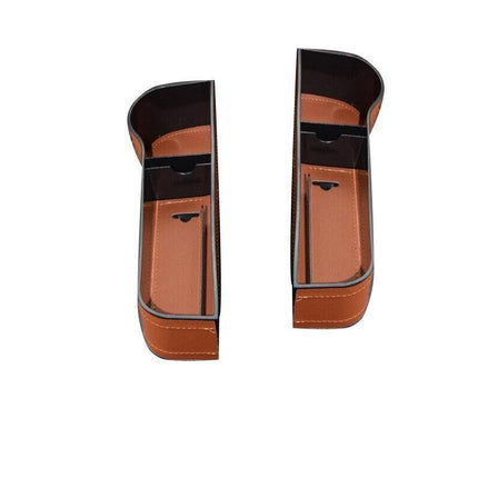 PU Leather Seat Side Gap Storage Box with Phone and Bottle Holder for Car Interior - Brown.