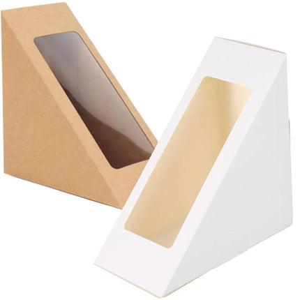 100PCS Sandwich Wedge Box Triangle Paper Container Cupcake Cake Box with Window - White.