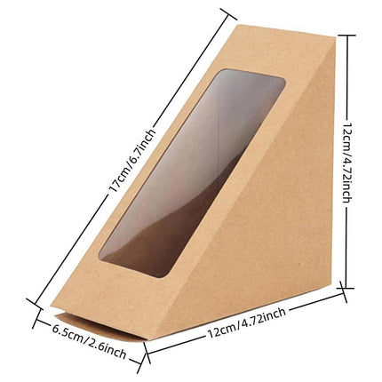 100PCS Sandwich Wedge Box Triangle Paper Container Cupcake Cake Box with Window - White.