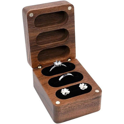 Wooden Ring Jewellery Box High Storage Box with Three Compartments for Rings.