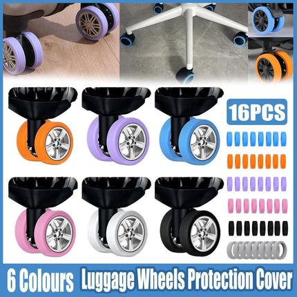 16PCS Silicone Luggage Wheels Cover Caster Shoes Wheel Protector for Luggage - Black.