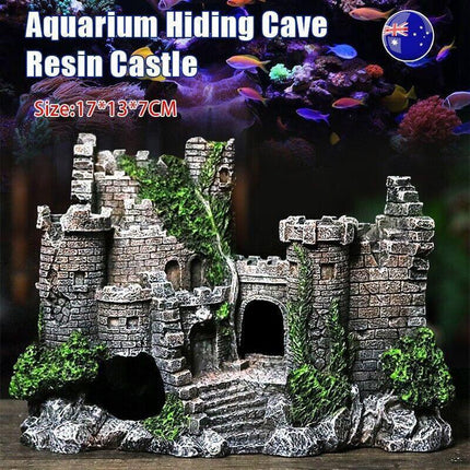 Aquarium Fish Tank Ornament Decor Landscape Ancient Castle Tower Hide Cave Resin.