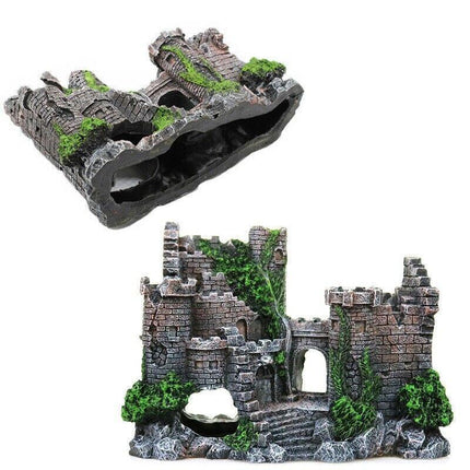Aquarium Fish Tank Ornament Decor Landscape Ancient Castle Tower Hide Cave Resin.