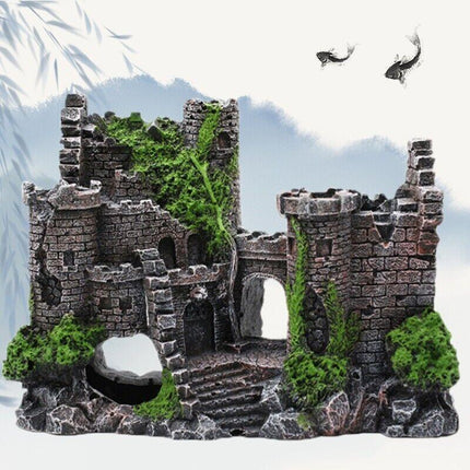 Aquarium Fish Tank Ornament Decor Landscape Ancient Castle Tower Hide Cave Resin.